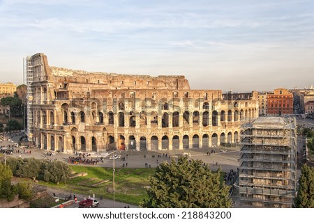 ROME - January 7: Colosseum (Coliseum) in on January 7, 2014 Rome, Italy. The Colosseum is an important monument of antiquity and is one of the main tourist attractions of Rome.