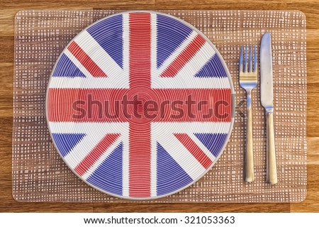 Dinner plate with the flag of Britain on it for your international food and drink concepts.