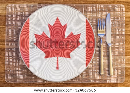 Dinner plate with the flag of Canada on it for your international food and drink concepts.