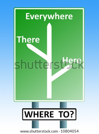 road sign with arrows depicting the roads to destinations of your choice with where to sign below