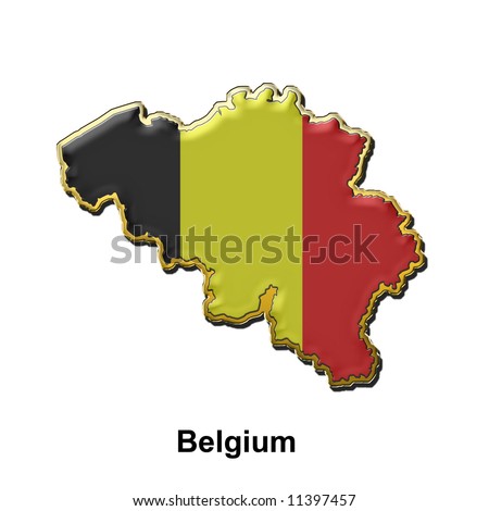 map shaped flag of Belgium in the style of a metal pin badge
