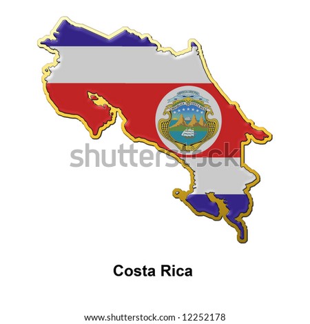 Map Shaped Flag Of Costa Rica In The Style Of A Metal Pin Badge Stock ...