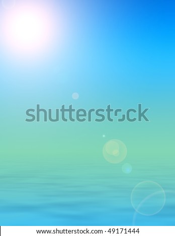 rendered illustration of bright sunshine, clear skies and calm peaceful ocean background