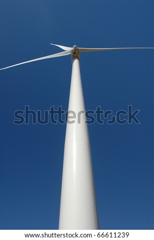 An unusual view looking straight up a huge wind turbine from central Kansas.
