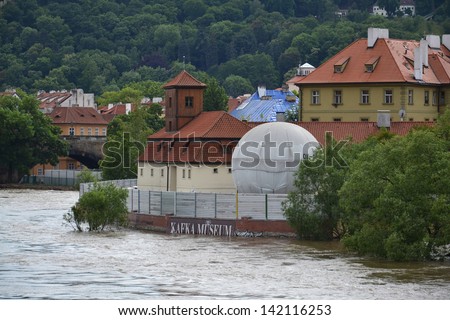 PRAGUE, CZECH REPUBLIC - JUNE 5: Kafka Museum faces flood on June 5, 2013 in Prague, Czech republic. Prague declared a state of emergency as the flooding tore into the city.