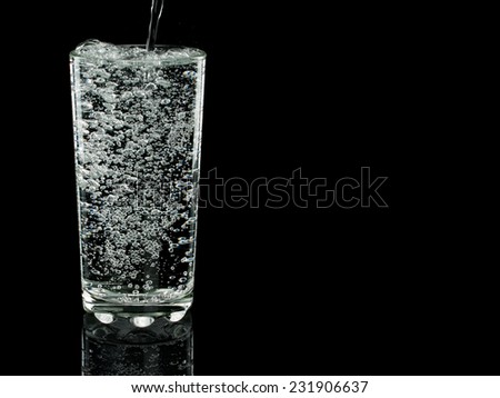 Glass with mineral water on a black background