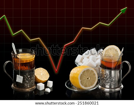 Poor tea set against a plentiful and rich tea set against the economic crisis diagrams