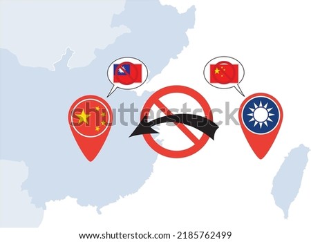 Concept image of China - Taiwan trade war, China bans on Taiwan import, Boycott China and Taiwan Tension conflict, Vector illustration