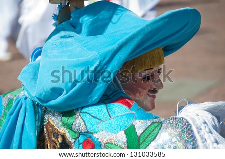 TLAXCALA, MEXICO - FEB 21:  Unidentified Mexican Dancer performs, in traditional costume, folk dance on Tlaxcala Carnival, February 21, 2012 in Tlaxcala, Mexico