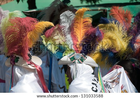 TLAXCALA, MEXICO - FEB 21:  Unidentified Mexican Dancers perform, in traditional costume, folk dance on Tlaxcala Carnival, February 21, 2012 in Tlaxcala, Mexico