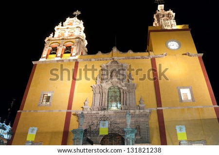GUANAJUATO, MEXICO - MARCH 15: Basilica of Our Lady is decorated for the visit of Pope Benedict XVI on March 15, 2012 in Guanajuato, Mexico.