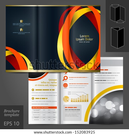Vector black brochure template design with color round elements. EPS 10