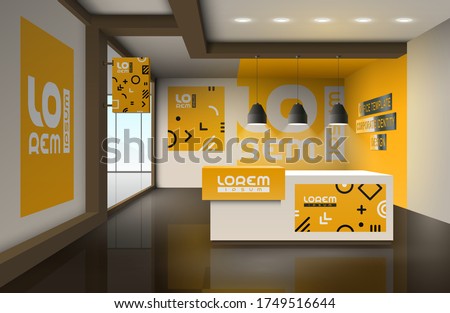 Orange Creative office design with geometric pattern. Elements of interior advertising. Corporate identity