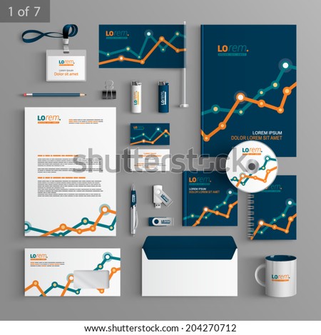 Financial stationery template design with graph. Documentation for business.