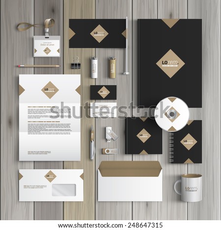 Classic black corporate identity template design with rhombus. Business stationery