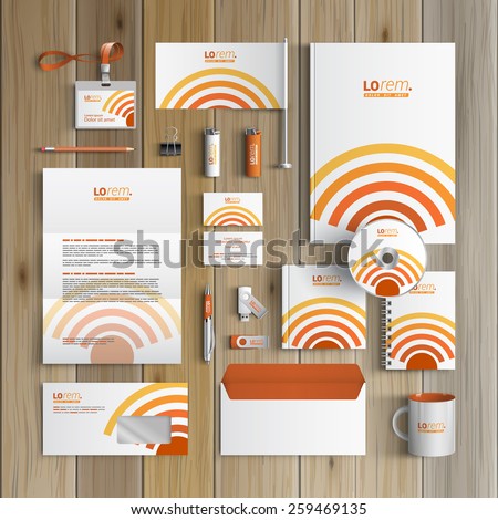 Technological corporate identity template design with radio wave. Business stationery