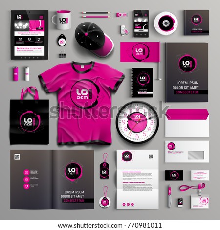 Corporate identity template design with modern black and pink structure. Business stationery