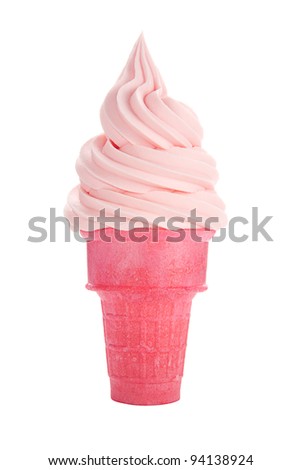 Strawberry Frozen Yogurt or Soft Serve Ice Cream in Cone