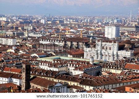 TURIN - MARCH 7: A view from the Mole Antonelliana on March 7, 2011 in Turin. The population of the city is 909,193 while the urban area is estimated by Eurostat to be 1.7 million inhabitants.