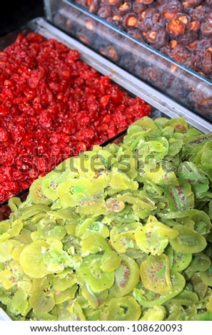 FENGHUANG - MARCH 23: Dried fruit at a stand on March 23, 2012 in Fenghuang, China. According to the Food and Agriculture Organization, 2.5 billion people eat street food every day.