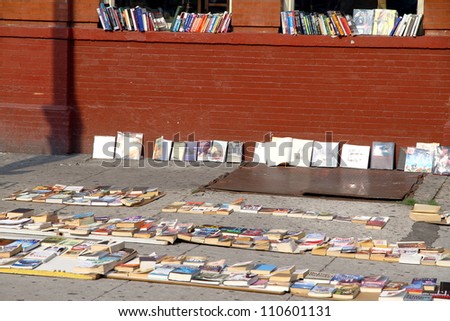 TORONTO - JULY 22: Books on display and sale in a street on July 22, 2012 in Toronto. A 2005 readership study reported that in Canada the average time spent reading is 4Ã?Â½ hours per week.