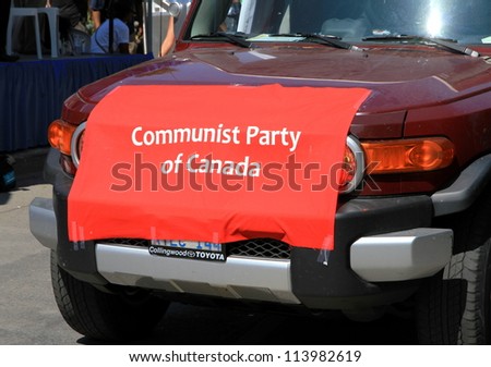 TORONTO - SEPTEMBER 3: A banner of the Communist Party of Canada on September 3, 2012 in Toronto. The Communist Party was organized in a rural barn near the town of Guelph, Ontario, in 1921.