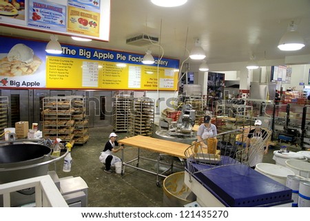 COLBORNE, ONTARIO - OCTOBER 8: An internal view of The Big Apple pie factory on October 8, 2012 in Colborne, Ontario. One of the first apple pie recipes dates back in 1381.