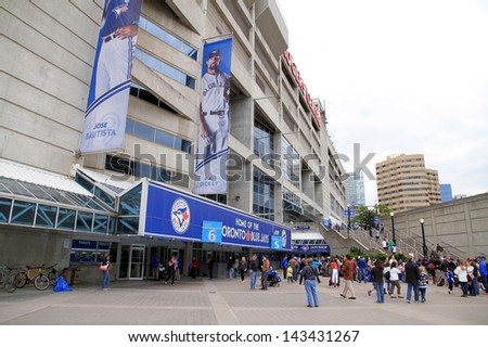 TORONTO - JUNE 8: Outside the Rogers Centre before a Blue Jays baseball game on June 8, 2013 in Toronto, Canada. The Blue Jays were founded in Toronto in 1977 and initially owned by the Labatt Brewing Company