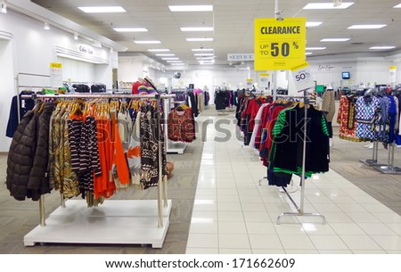 TORONTO, CANADA - DECEMBER 24, 2013: Items on sale at the Hudson's Bay department store. Hudson's Bay is a chain of 90 department stores that operate across parts of Canada.