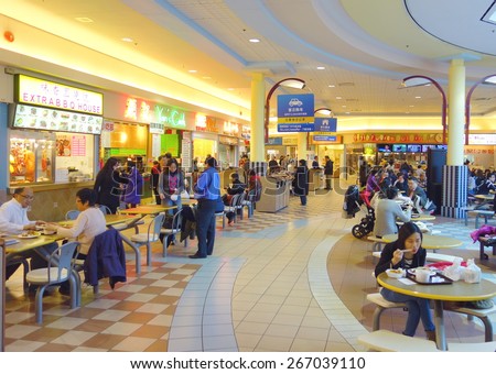 TORONTO, CANADA - MARCH 27, 2015: A food court in a Chinese shopping center in Toronto, Canada.