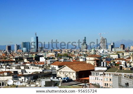 MILAN - SEPTEMBER 20: A view of the city from the Duomo\'s rooftop on September 20, 2011 in Milan. Milan metropolitan area is part of the area of Europe with the highest population density.