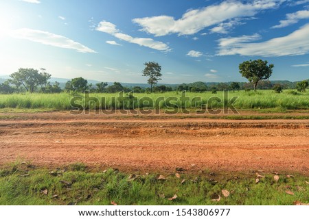 Similar – Image, Stock Photo Rural dirt road with trees. Beautiful countryside sunset