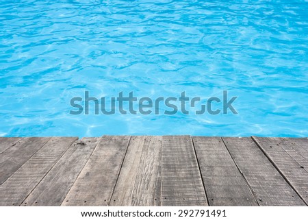 Swimming pool and wooden deck for backgrounds