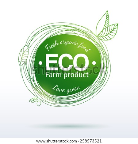 Vector linear hand drawing label for organic farm and healthy food. Natural product logo, banner or sticker design elements. Sketch food and drink sticker. Farm offer.