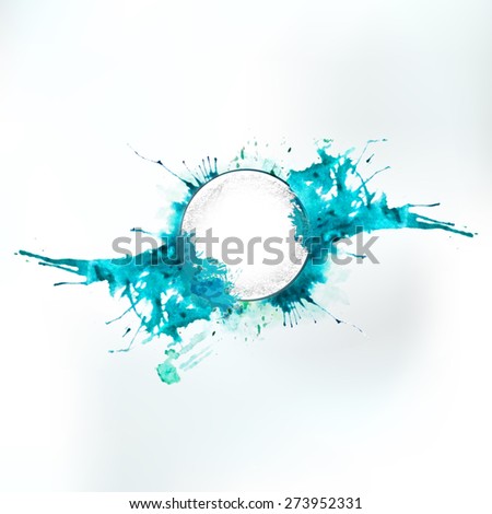 Pure steam water watercolor and pencil drawing circle label. Vector design element. Splash background for nature aqua logo.