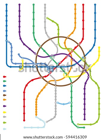The scheme of the Moscow metro stations in the vector. Without station names and details of the lines and the transitions between the stations.