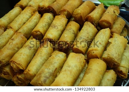 thai snack named spring rolls for sale in local market