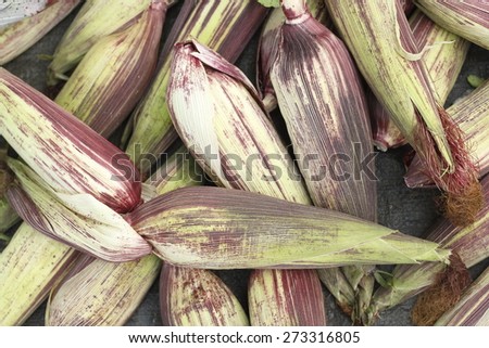 raw brown corn with its clove for retail sale in local market
