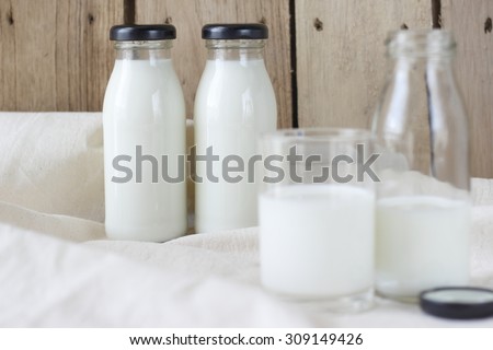 glass of milk, bottle of milk