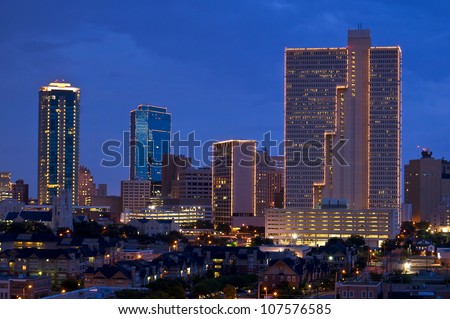 Cityscape of Fort Worth Texas at Night