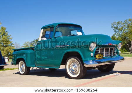 WESTLAKE, TEXAS - OCTOBER 19: A 1956 Chevrolet Apache 3100 pickup truck is on display at the 3rd Annual Westlake Classic Car Show on October 19, 2013 in Westlake, Texas.