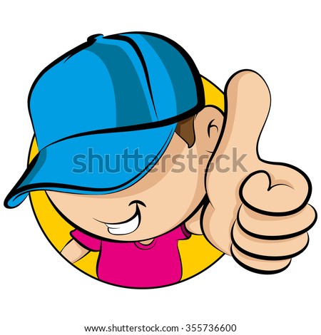 Face of a young kid wearing baseball cap showing thumbs up 