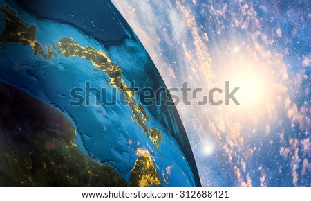 Detailed colorful Earth,\
highly detailed planet earth in the morning\
Elements of this image furnished by NASA