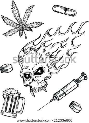 Narcotic Drugs Doodle Style , Vector Illustration - 212336800 ...