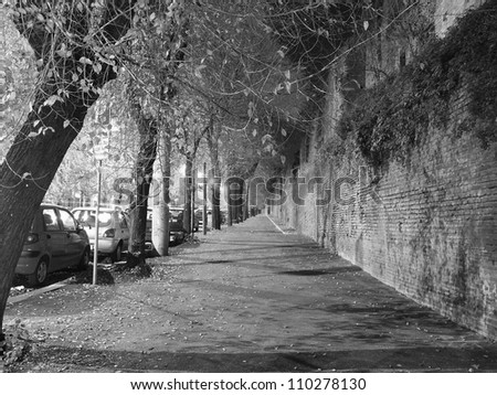 Black and white deserted street, Rome, Italy