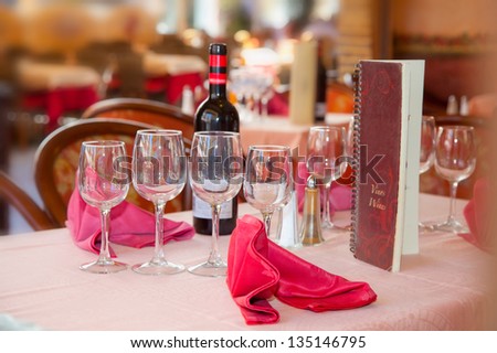 Served Wine restaurant table in Spain.