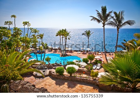 Panoramic view on  Las Cuevitas in Costa Adeje cost,  Tenerife, Spain.