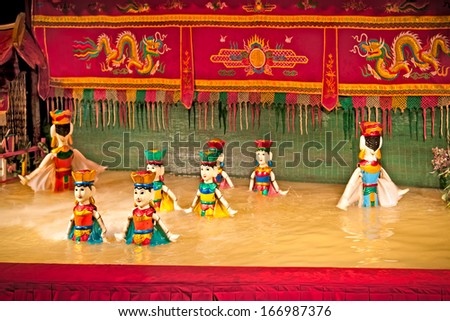 HOCHIMINH - NOVEMBER 16, 2013: Vietnamese water puppet show at Golden Dragon Water Puppet Theater Novembre 16, 2013. in Ho Chi Minh, Vietnam.