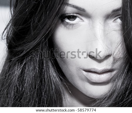 Beautiful woman portrait, black white, outdoor shot