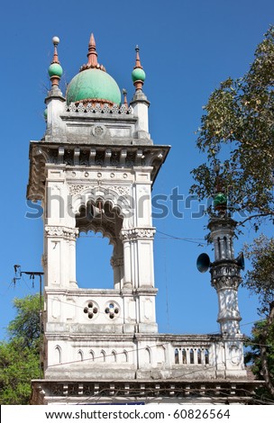 Minarets of a mosque surrounded by trees in Chandor village near Margao (Madgaon), Goa, India